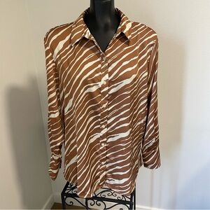 a new day Brown and White Zebra Print Button Down Shirt